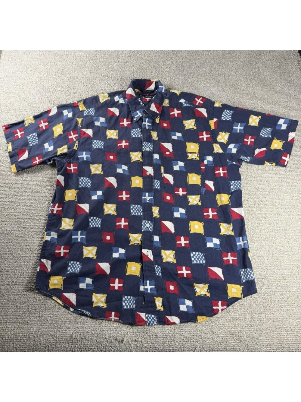 Vintage Nautica Flag Button Down Oversized Shirt Multicolor Y2K Men’s Size Large